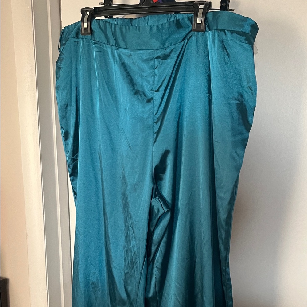 SHEIN Teal Satin Wide-Leg Trousers - Picture 4 of 4